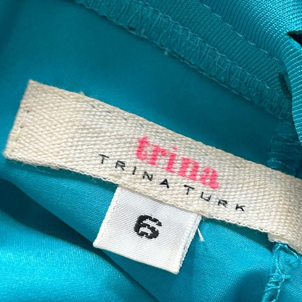 TRINA TURK Women’s Sz 6 Boho Dynamix Turquoise Shift Short Sleeve Dress‎